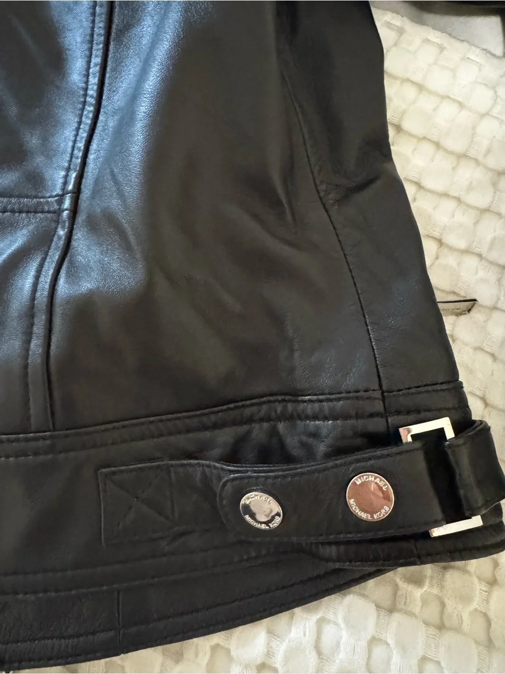 Michael Kors Black Leather Moto Jacket with Silver Hardware